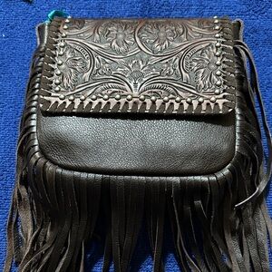 Montana West Brown Hand-Tooled Fringe Crossbody Bag